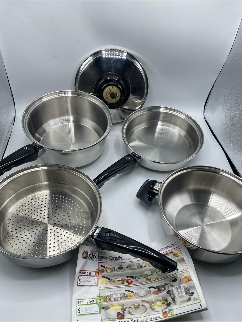 Kitchen Craft Stainless Steel West Bend Stock Pot Pan Steamer Lid Ricer Dome 5pc